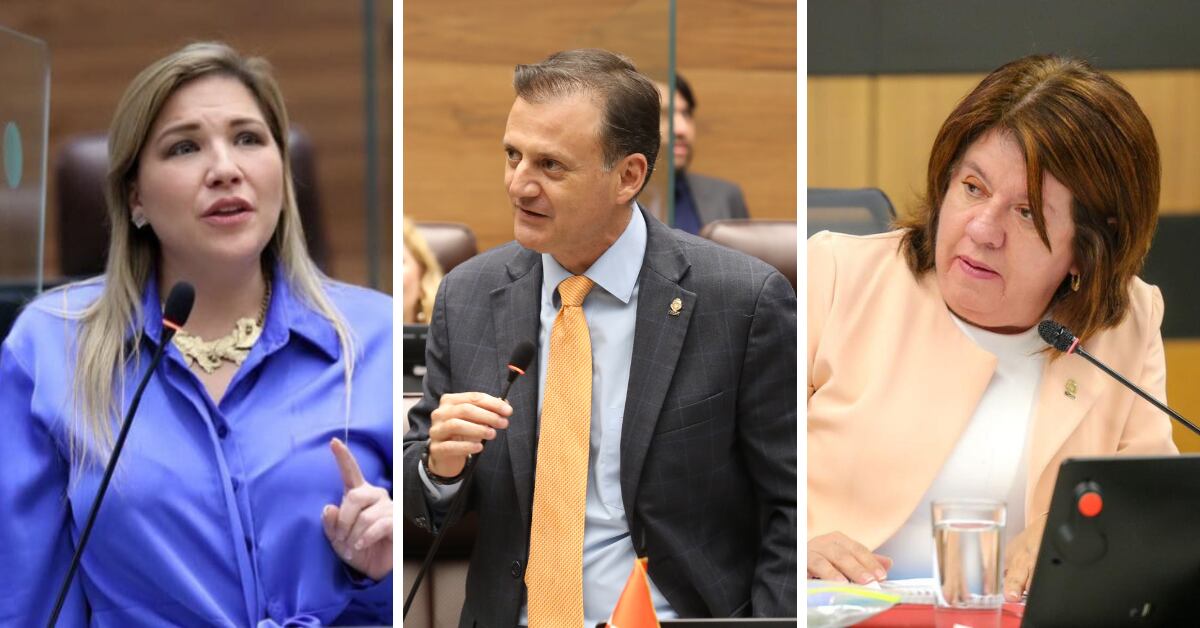 María Marta Carballo y Luis Diego Vargas, jefes de fracción del PUSC y PLP, junto con Olga Moreira, del PNR, dieron marcha atrás a convocatoria del presidente Rodrigo Chaves a comisión investigadora de la CCSS. Foto: Archivo