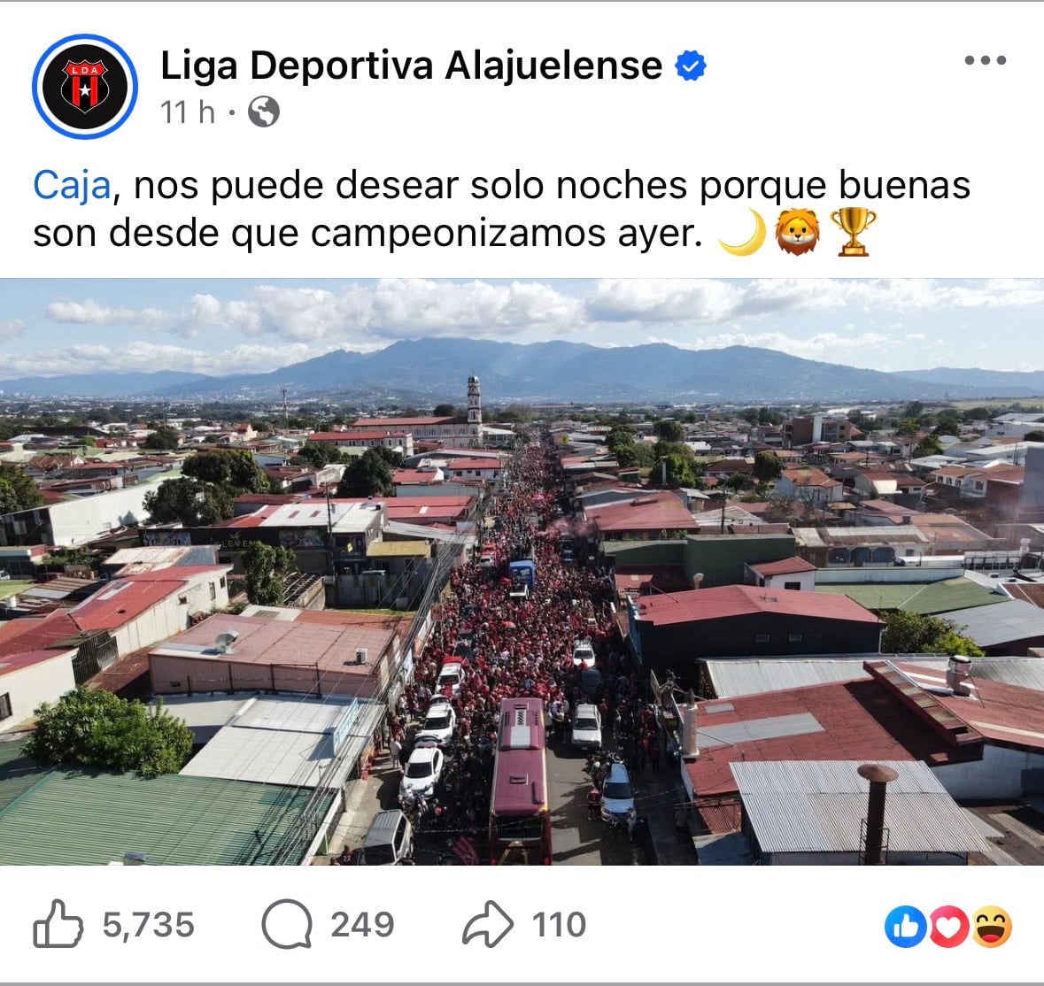 Este es el posteo de Liga Deportiva Alajuelense después de la broma de la CCSS.