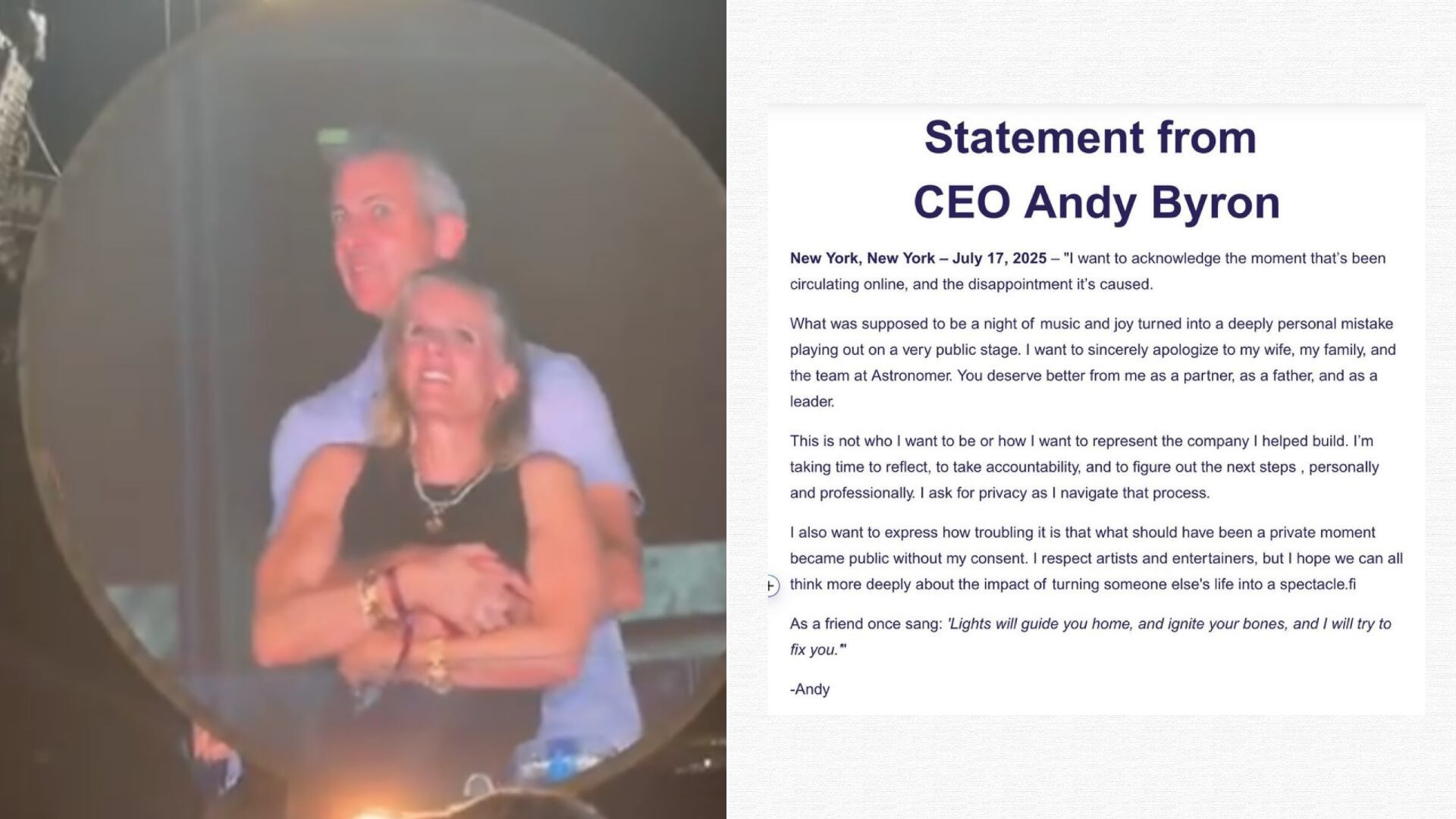 El CEO de Astronomer pidió disculpas a su familia y su equipo tras protagonizar una polémica escena en un concierto de Coldplay