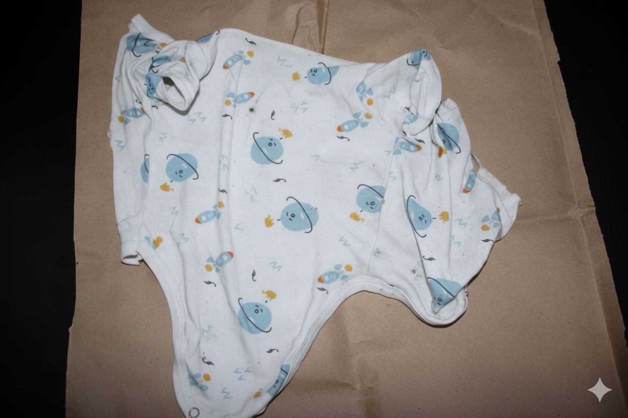 Este es el mameluco con el que se encontró al bebé recién nacido.