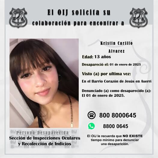 OIJ busca a Kristin Carrillo Álvarez