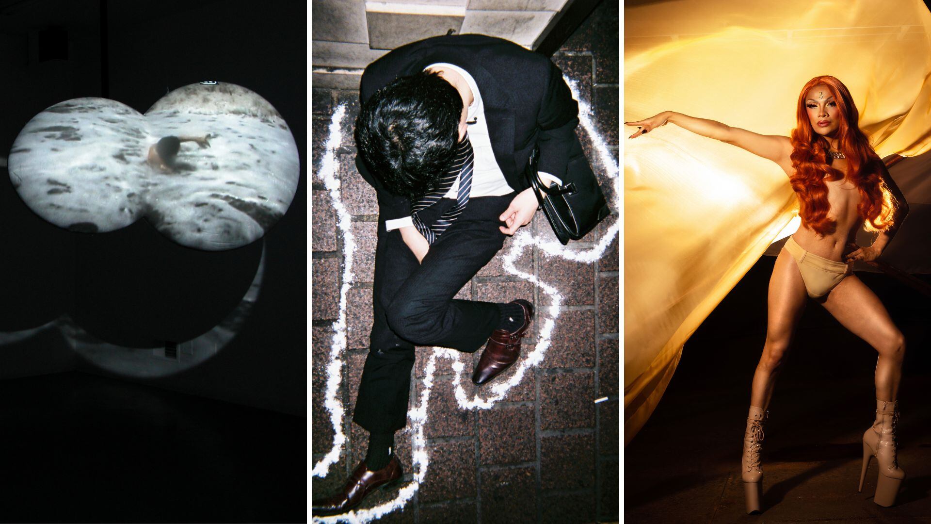 'Temporalidades ancladas por la luz' (izq) y 'Dear Salaryman' (centro) estarán en el museo hasta el 30 de marzo del 2024. Mientras que, 'Dis-ruptivas' (der) se quedará hasta el 7 de diciembre.