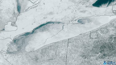 Impactante imagen satelital revela enorme grieta de 128 km en el lago Erie congelado entre Estados Unidos y Canadá