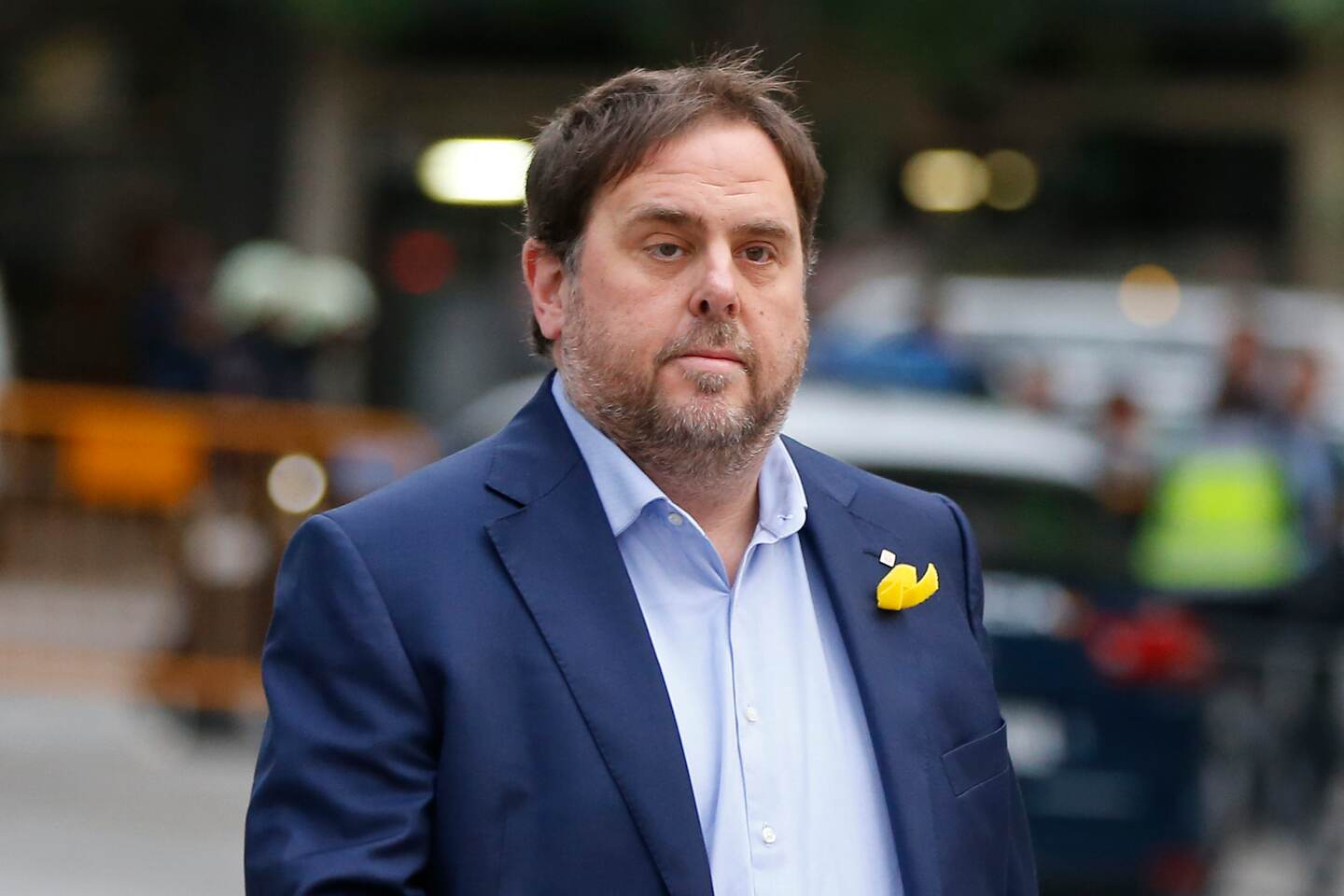 FILE - In this Nov. 2, 2017, file photo, the sacked Catalan Vice President Oriol Junqueras arrives at the National Court for questioning by a National Court judge investigating possible rebellion charges, in Madrid, Spain. A Spanish court on Thursday Jan. 4, 2018 is reviewing an appeal by Junqueras against his imprisonment as he awaits formal charges over possible rebellion, sedition and embezzlement in the restive region's recent drive for independence from Spain. (AP Photo/Paul White, File)