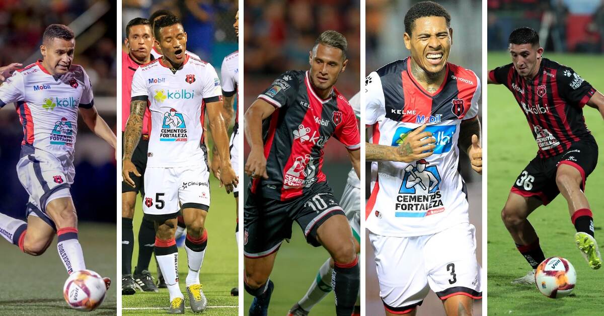 Róger Rojas, Luis Garrido, Alex López, Henry Figueroa y Facundo Zabala se encuentran disponibles para jugar el domingo, pero solo cuatro pueden estar entre los titulares y suplentes. Fotografías: Rafael Pacheco, José Cordero y Alonso Tenorio