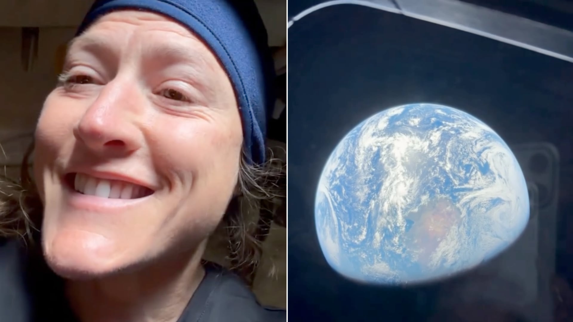 Christina Koch publicó un video desde la nave Orion en el que muestra la Tierra iluminando su rostro.