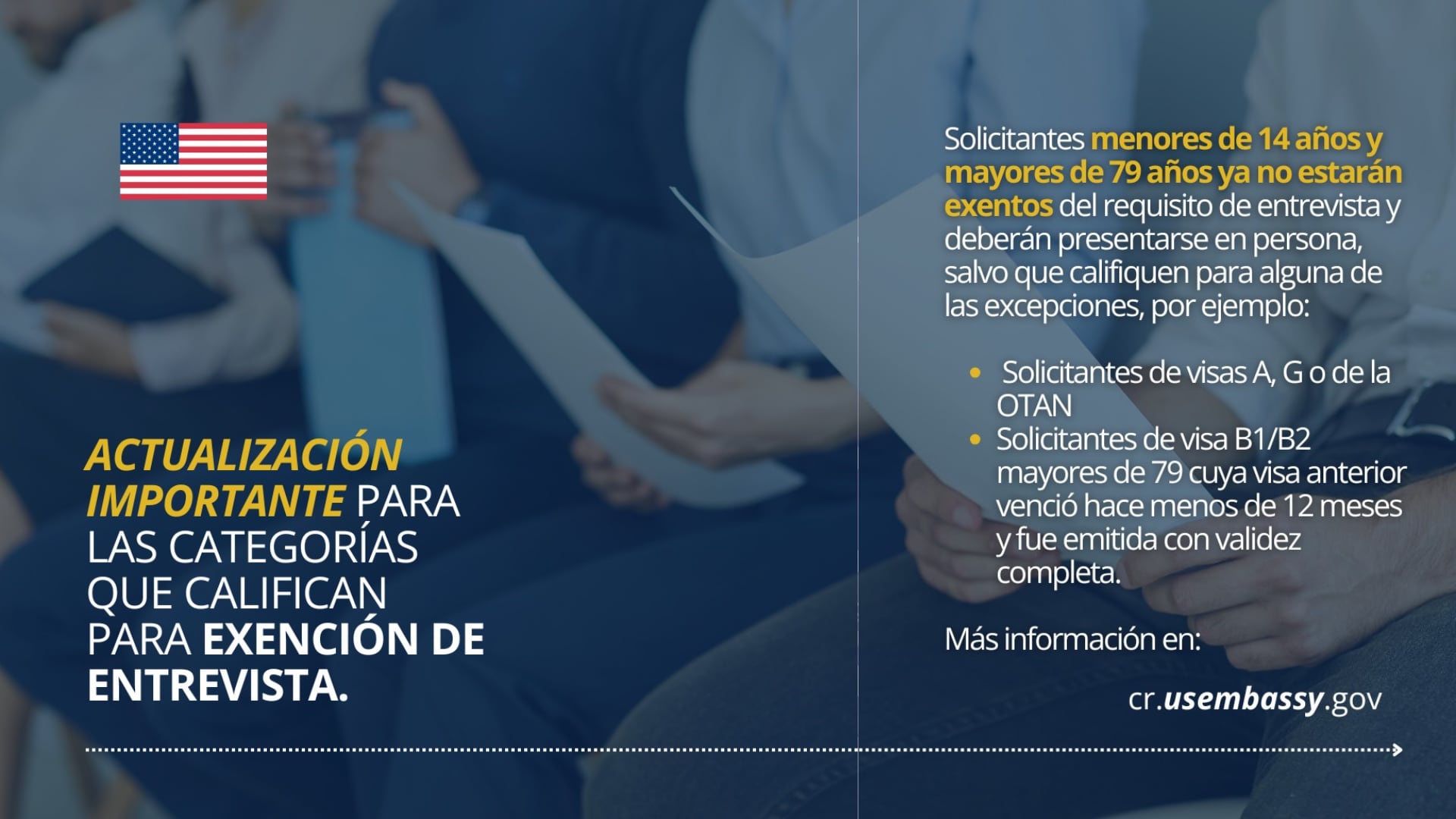EE. UU. elimina exención de entrevista para visa a menores de 14 y mayores de 79 a partir del 2 de setiembre de 2025.