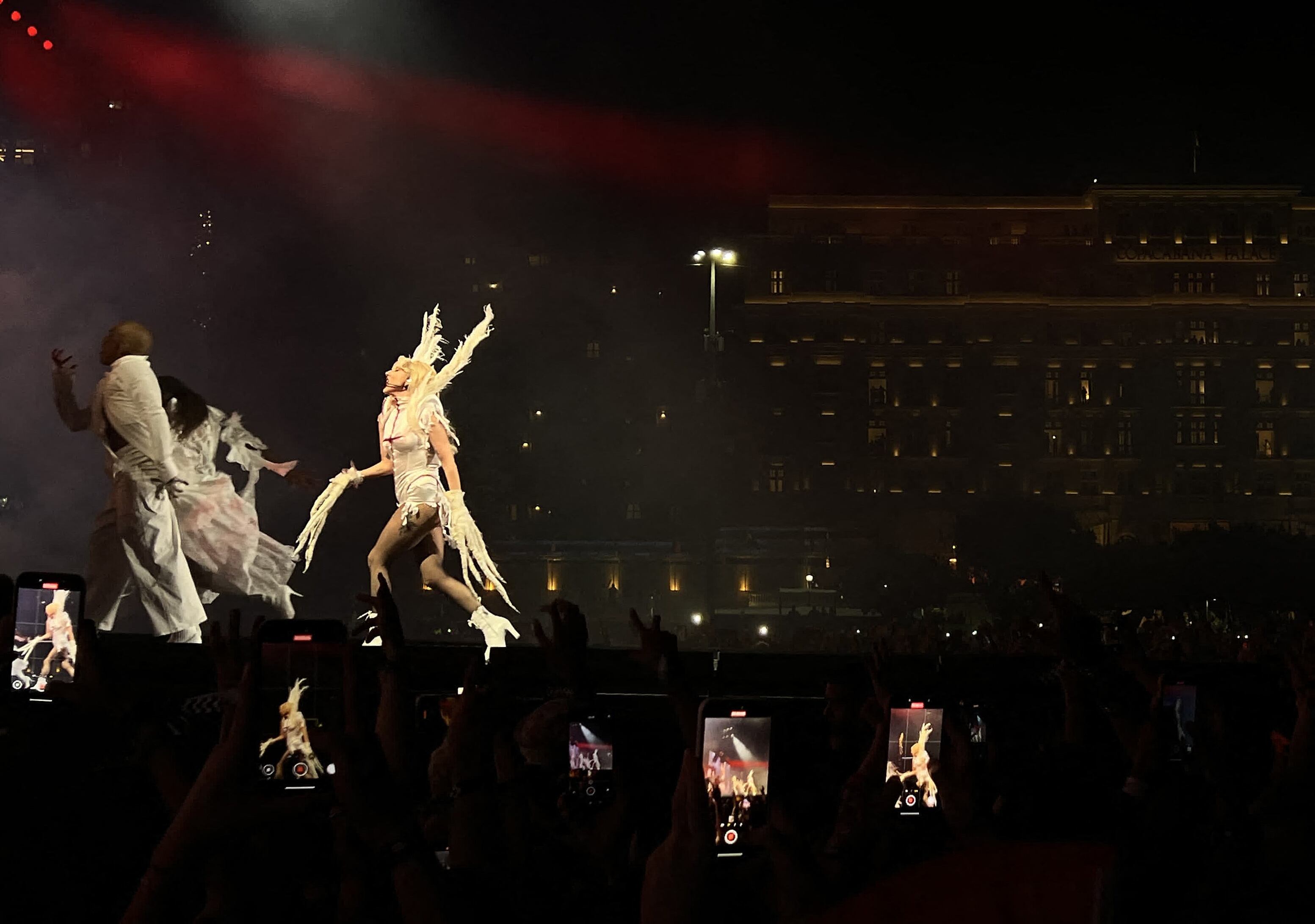 US pop star Lady Gaga performs during her concert at Copacabana beach in Rio de Janeiro, Brazil on May 3, 2025. (Photo by STRINGER / AFP)