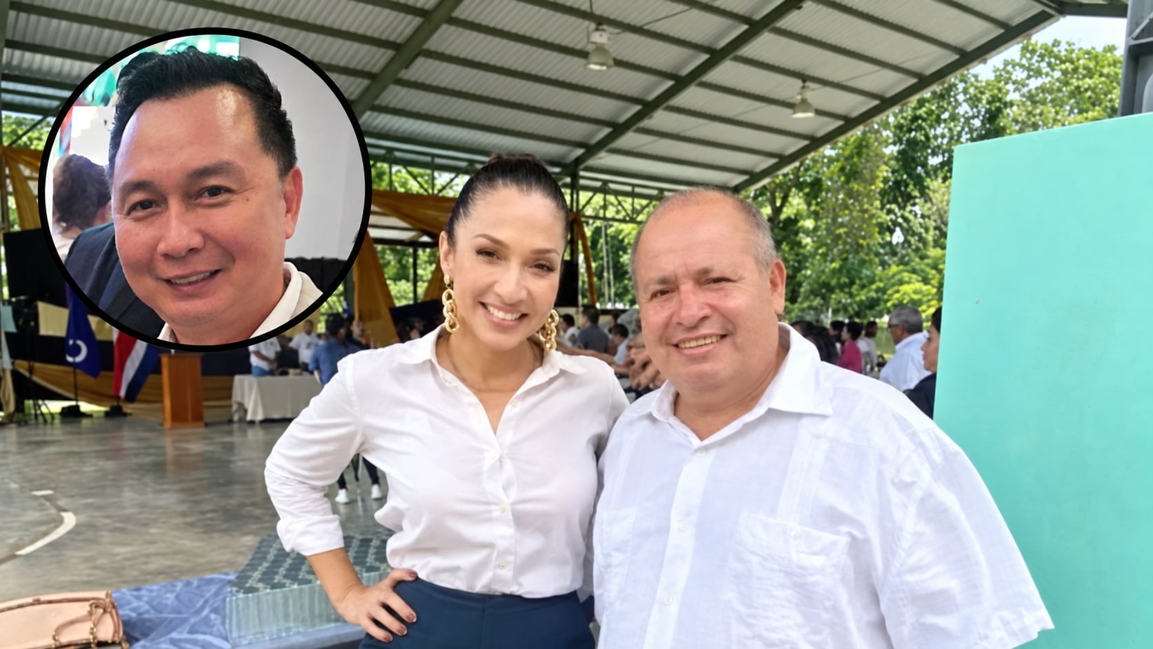 Freddy González, secretario general del PPSO, junto a la dirigente cooperativista Kathleen Quirós, novia del extraditable Guobin Tam.
