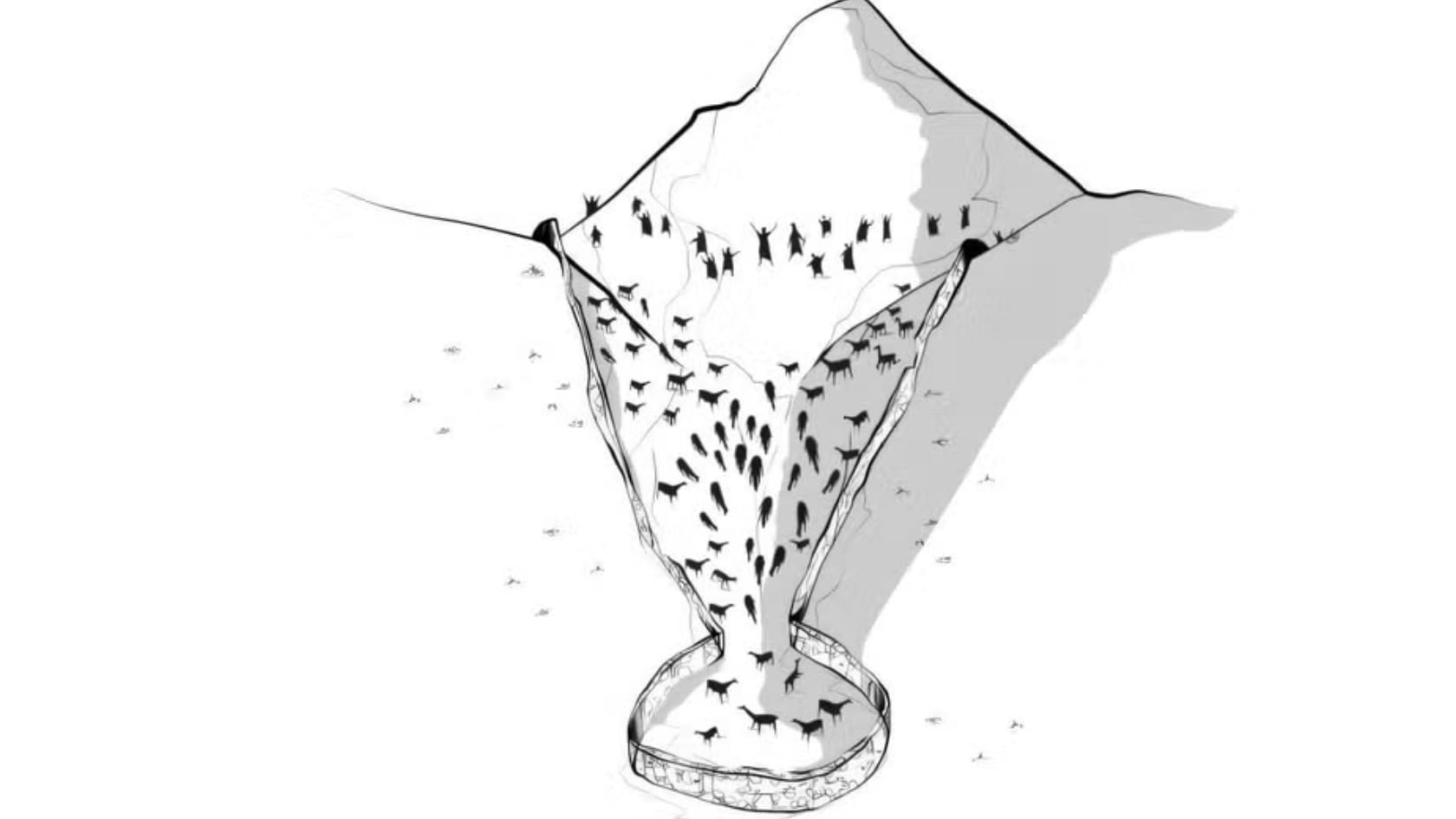 Su forma de “V” servía para dirigir a los animales hasta una fosa central