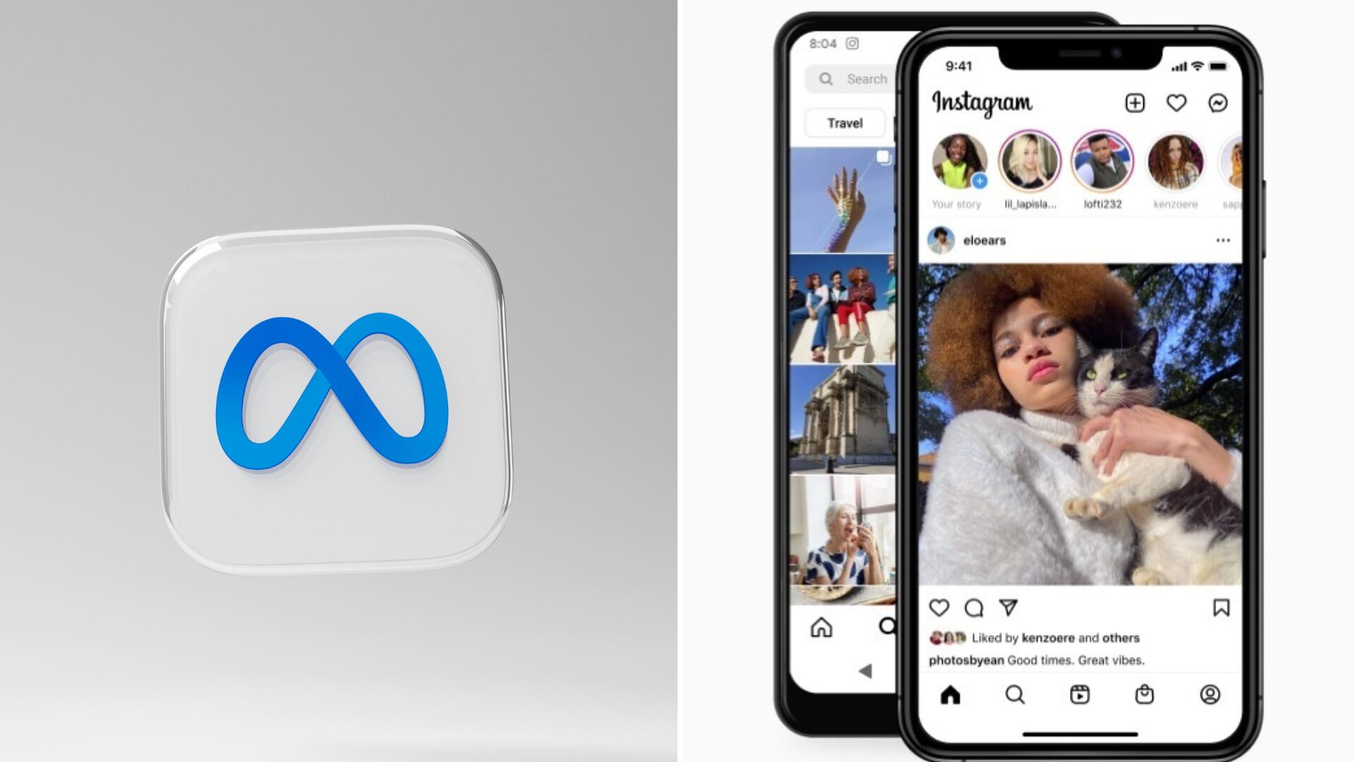 El logotipo de Meta junto a un teléfono móvil que muestra la interfaz de Instagram. Meta adopta un sistema de verificación de contenidos con notas de la comunidad para Facebook, Instagram y Threads.