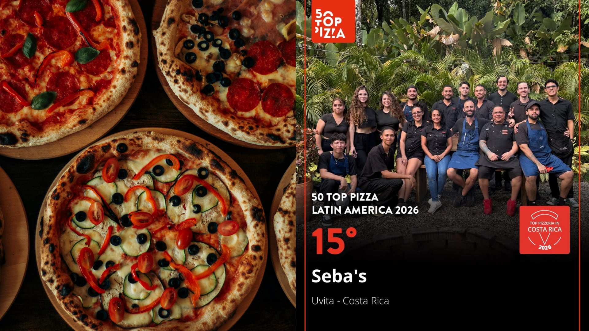 Una pizzería en Uvita alcanzó el puesto 15 en el ranking 50 Top Pizza Latin America 2026 y obtuvo un premio por sostenibilidad.