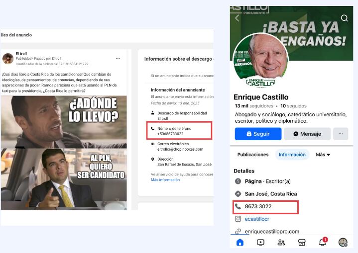 Capturas de pantalla de la relación entre ambos perfiles
