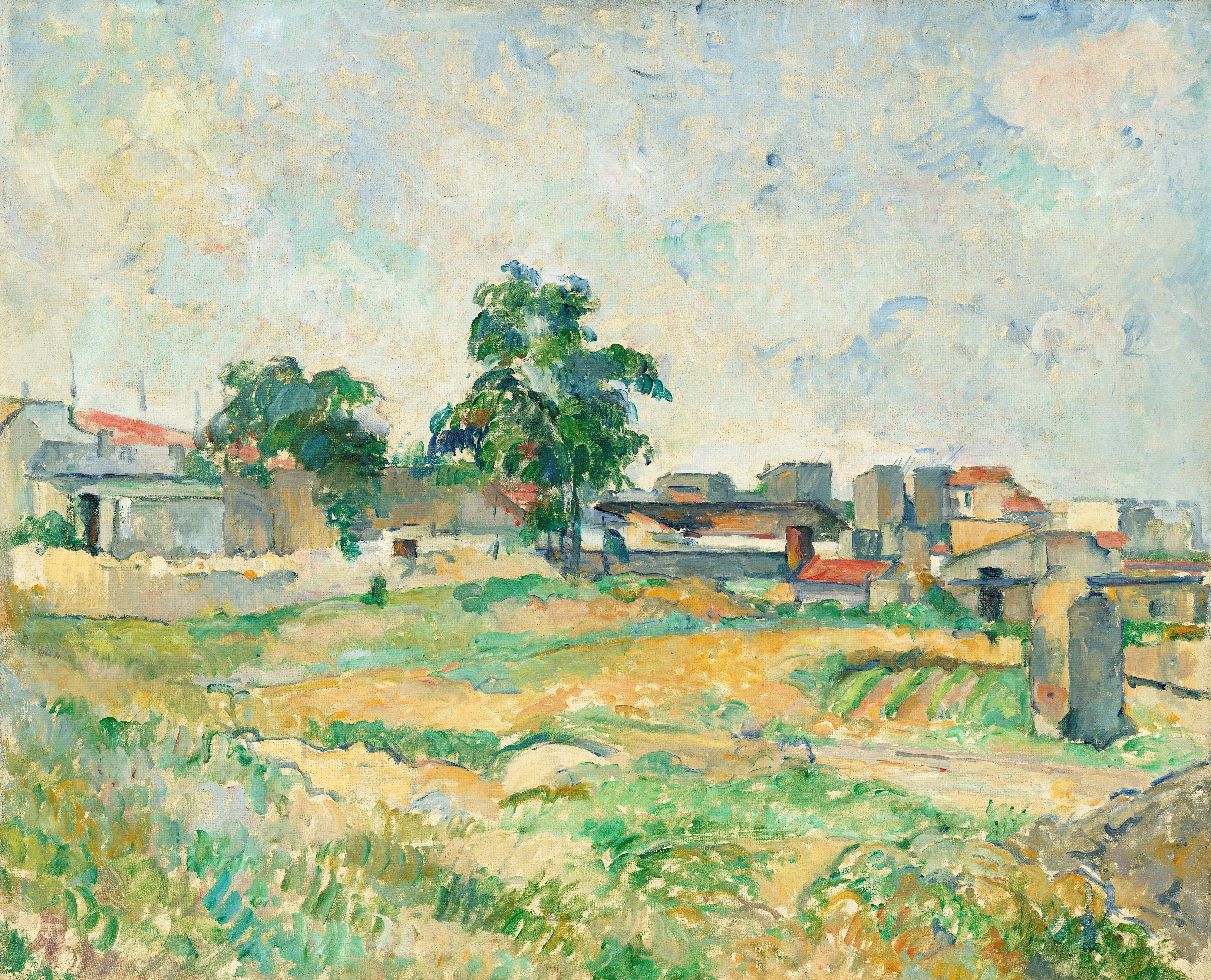 Arte de Paul Cézanne. Landscape near Paris (ca. 1876)