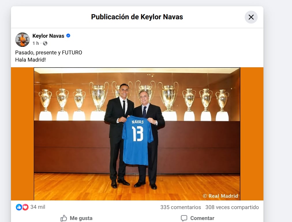 Esta fue la publicación de Keylor Navas en redes sociales.