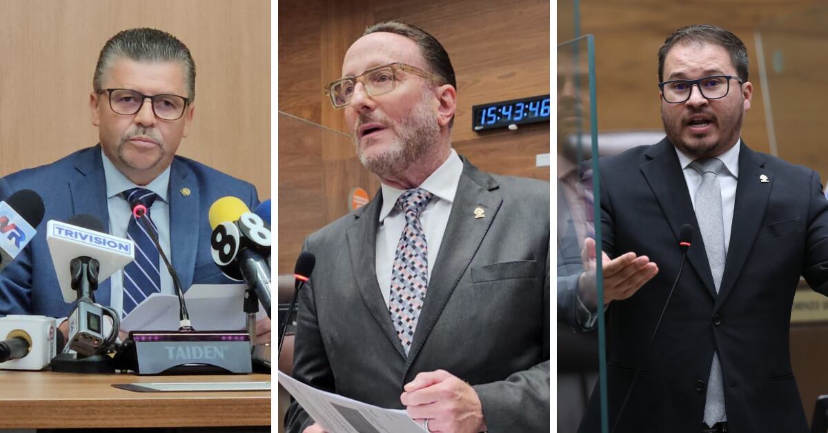 Los diputados Gilbert Jiménez, Eliécer Feinzaig y José Pablo Sibaja, durante distintas intervenciones en la Asamblea Legislativa.