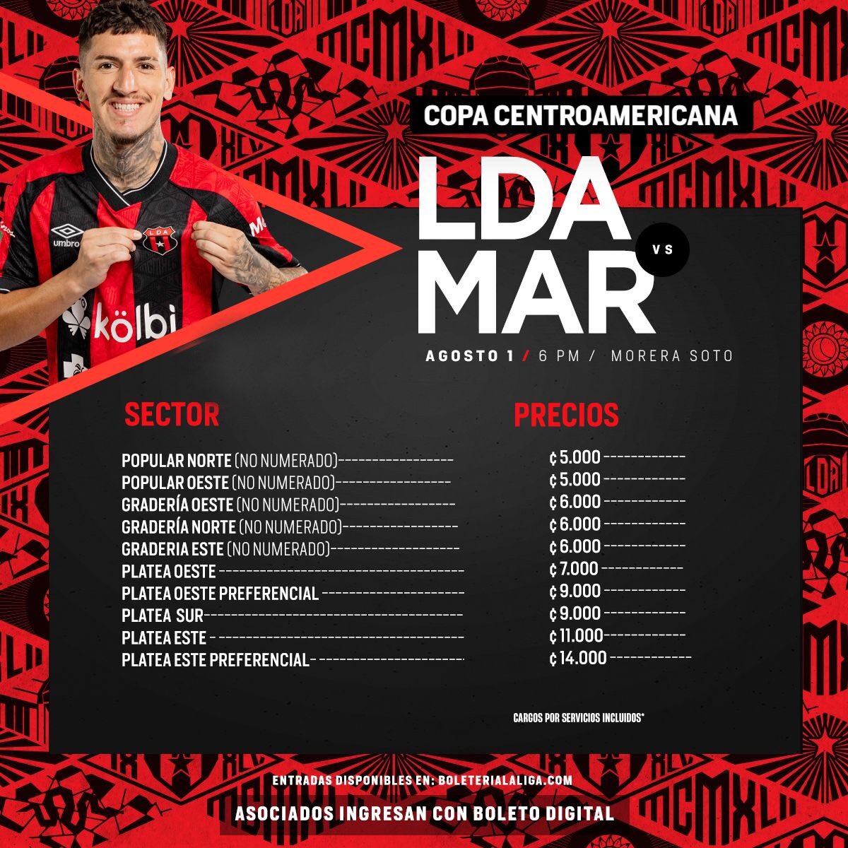 Estos son los precios de las entradas para el partido entre Liga Deportiva Alajuelense y Marathón, en la primera jornada de la fase de grupos de la Copa Centroamericana de Concacaf.