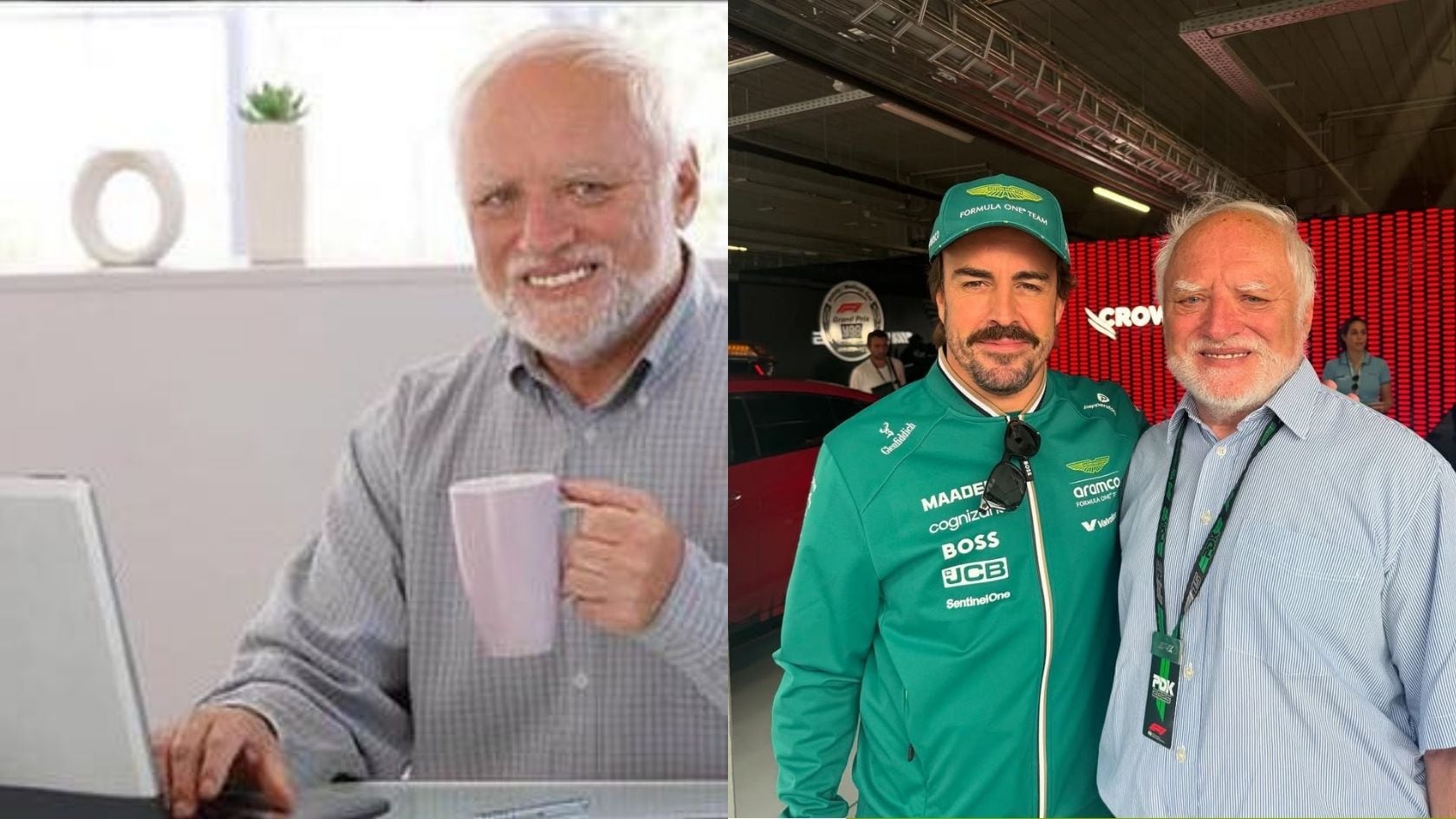 András Arató, el 'señor del meme', reapareció en el GP de Hungría y se volvió viral tras posar con Fernando Alonso.