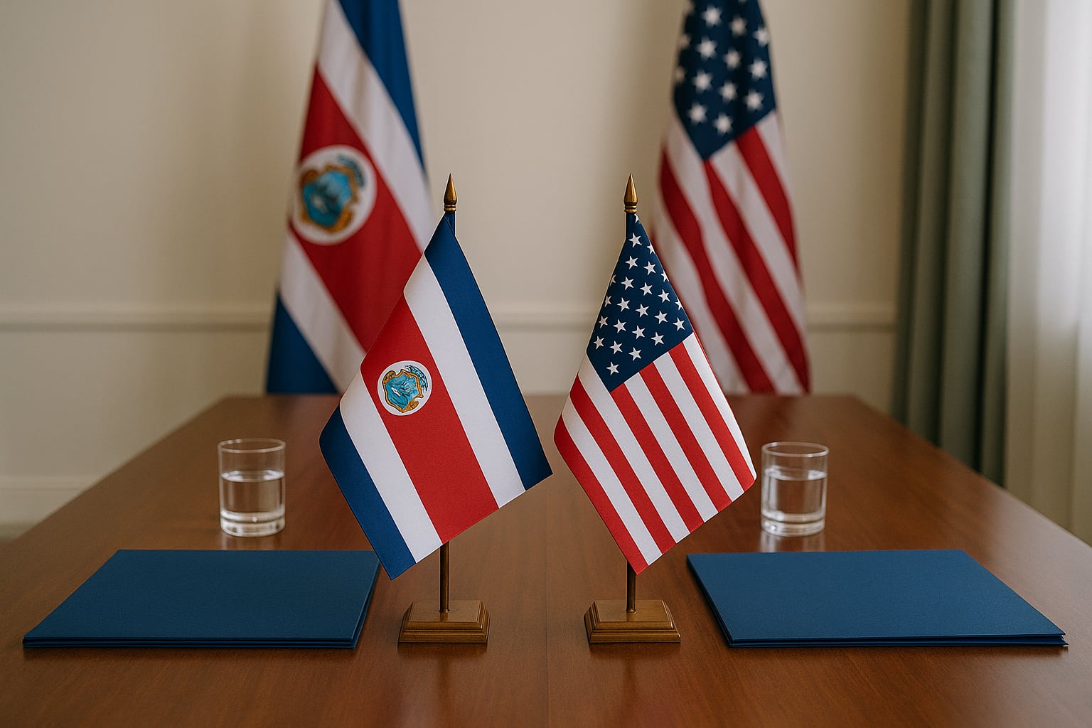 Mesa de negociación entre Costa Rica y Estados Unidos.