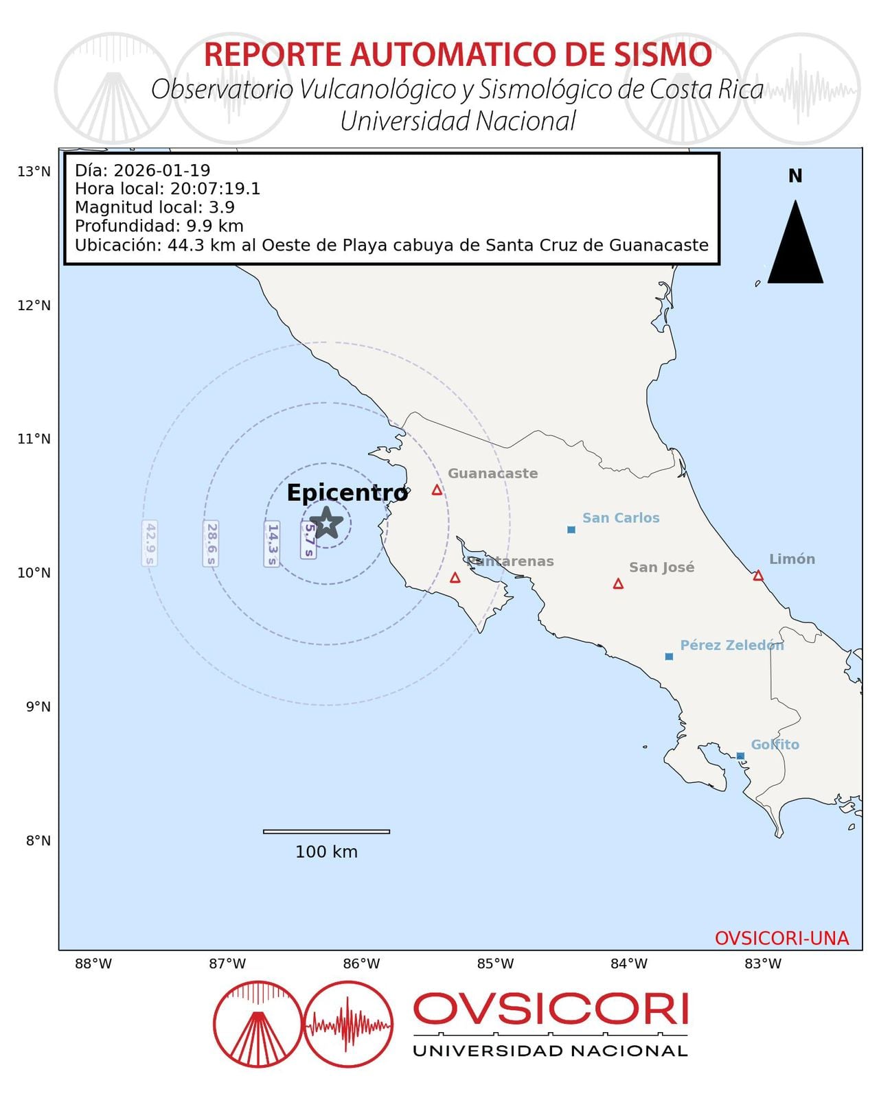 Un temblor en Guanacaste se registró la noche de este lunes 19 de enero.