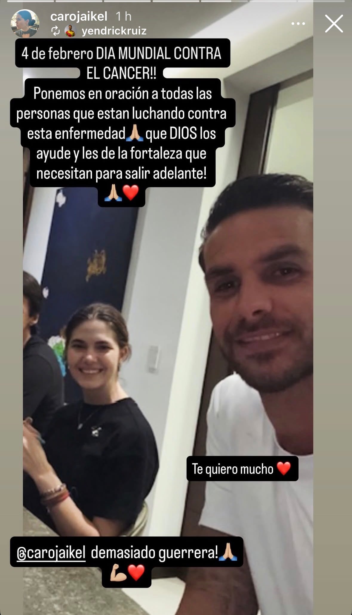 Este fue el mensaje de Yendrick Ruiz hacia Carolina Jaikel y la respuesta de ella, en el Día Mundial contra el Cáncer.