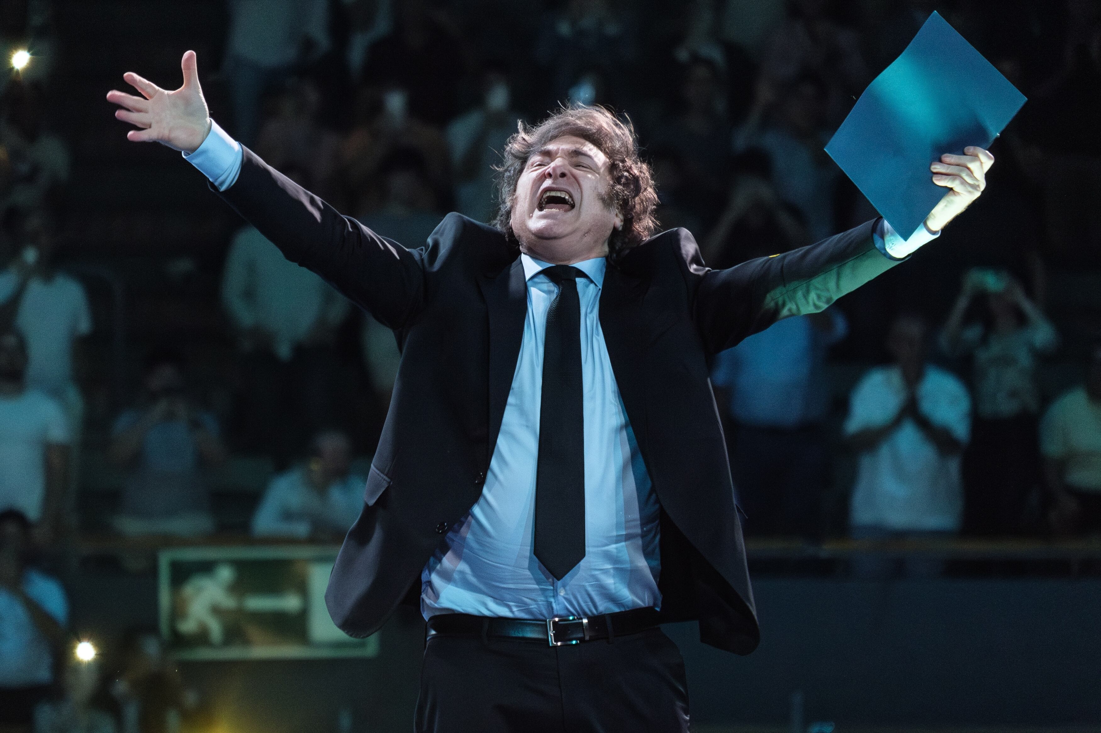 Presidente de Argentina, Javier Milei, en la Conferencia del Foro Económico de Madrid. Palacio de Vista Alegre. Junio, 2025
