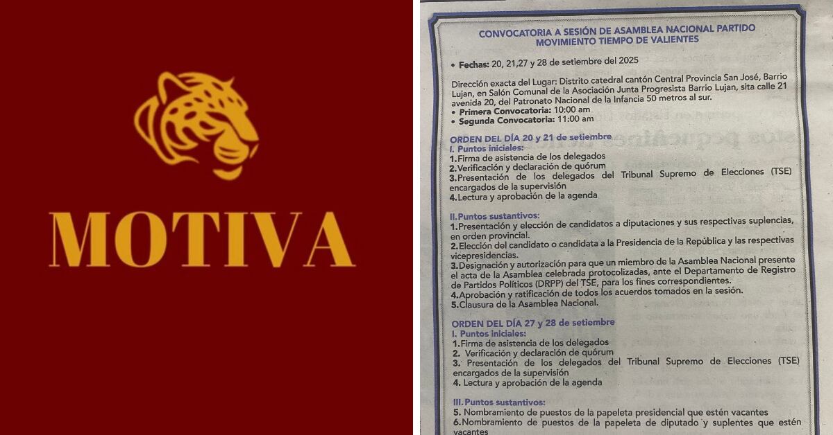 Un grupo de delegados nacionales del partido Motiva convocó a una Asamblea Nacional para elegir a sus candidatos de las elecciones 2026, sin aval de la cúpula.