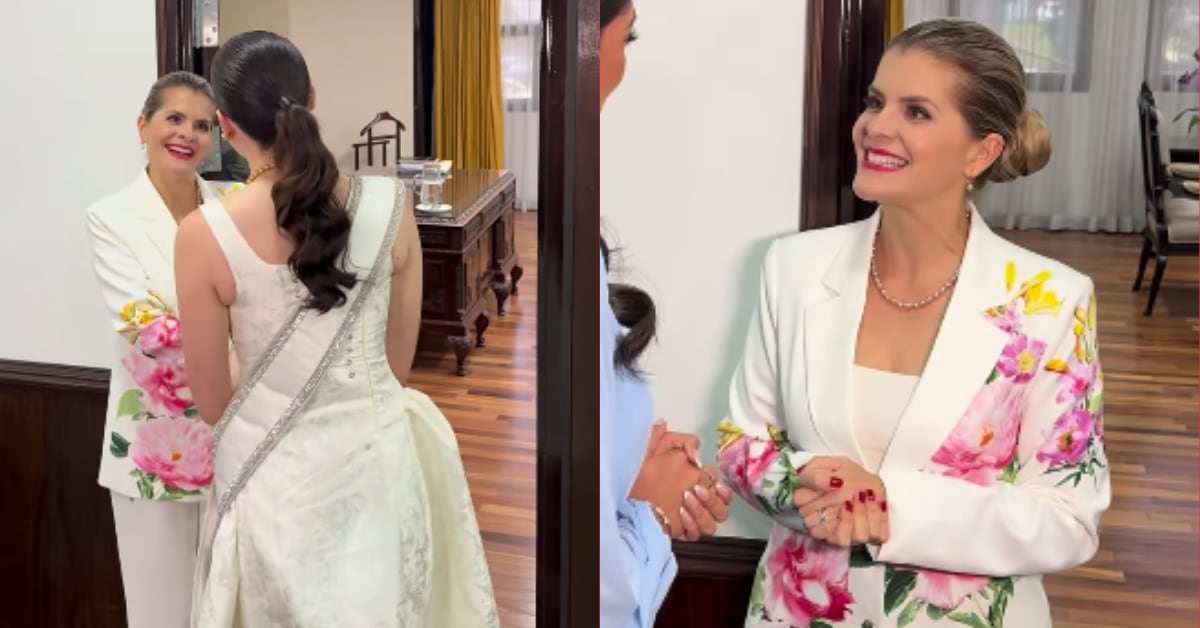 Laura Fernández junto a la Miss Universo Fátima Bosch. La mandataria se mostró abierta a realizar el certamen internacional en el país.