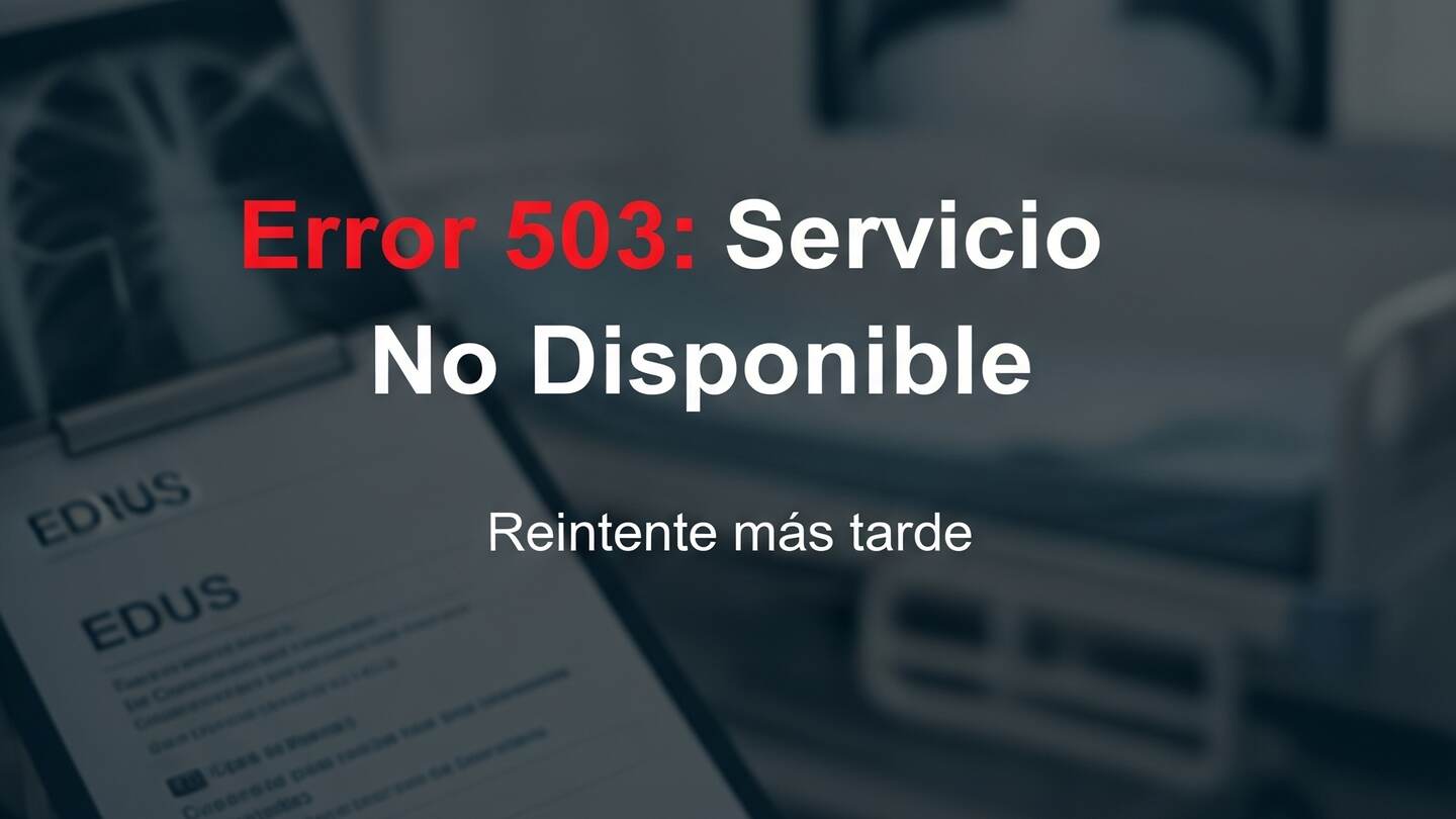De fondo, imágenes médicas.
De frente, letras que dicen: Error 503: Servicio no Disponible, por favor intentar más tarde.