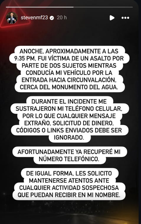 Steven Madrigal reporto que victima de un asalto