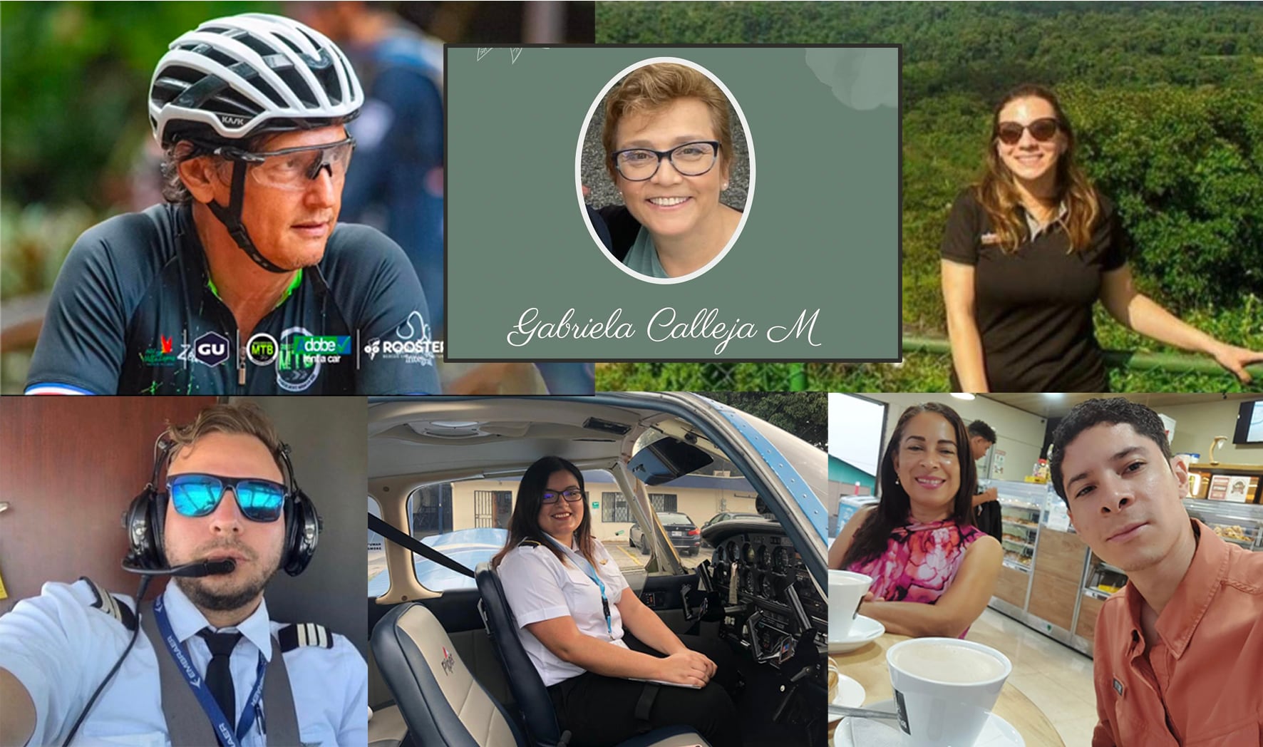 Collage con retratos de las víctimas del accidente aéreo y la única sobreviviente, Paola Amador Segura