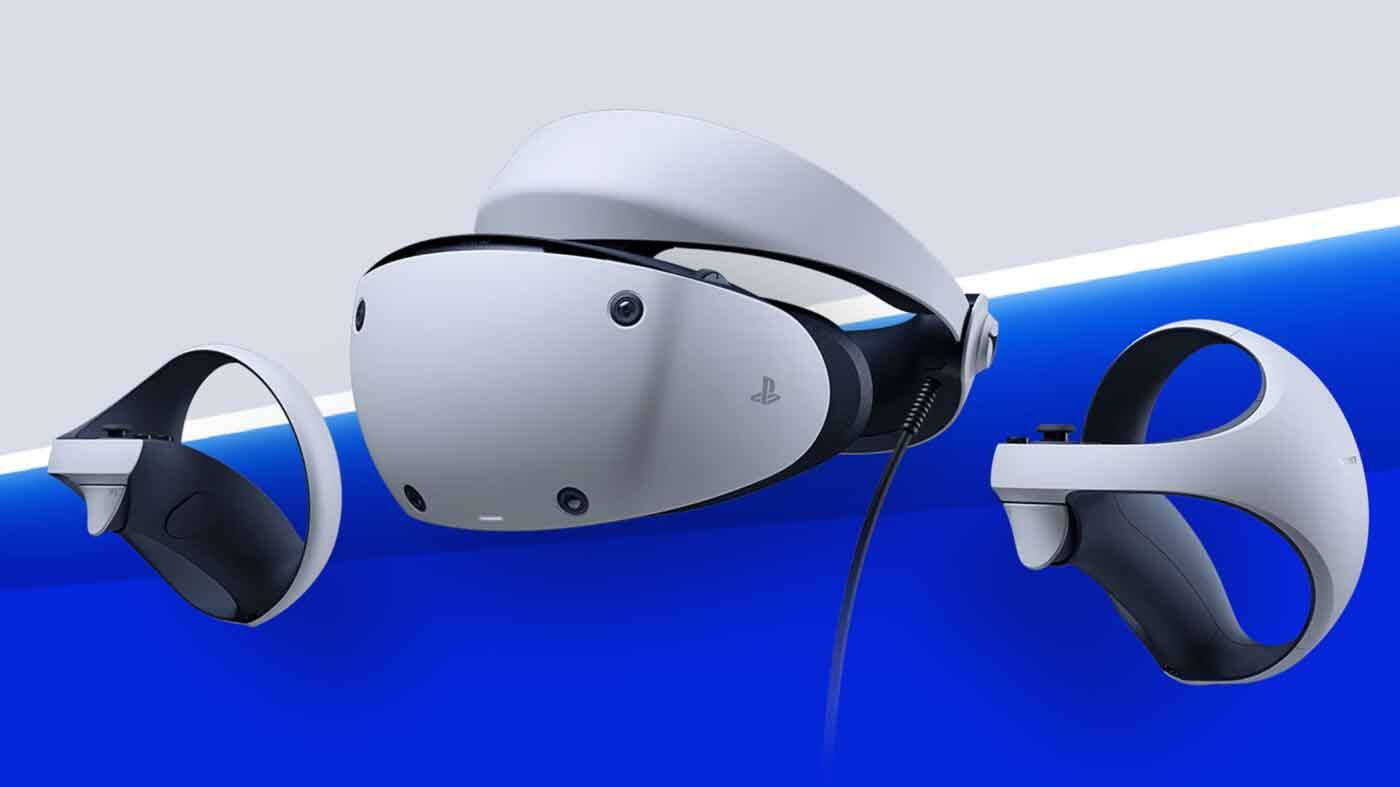 El visor de realidad virtual PlayStation VR2 con controladores, mostrando su diseño innovador y funciones avanzadas para videojuegos inmersivos.