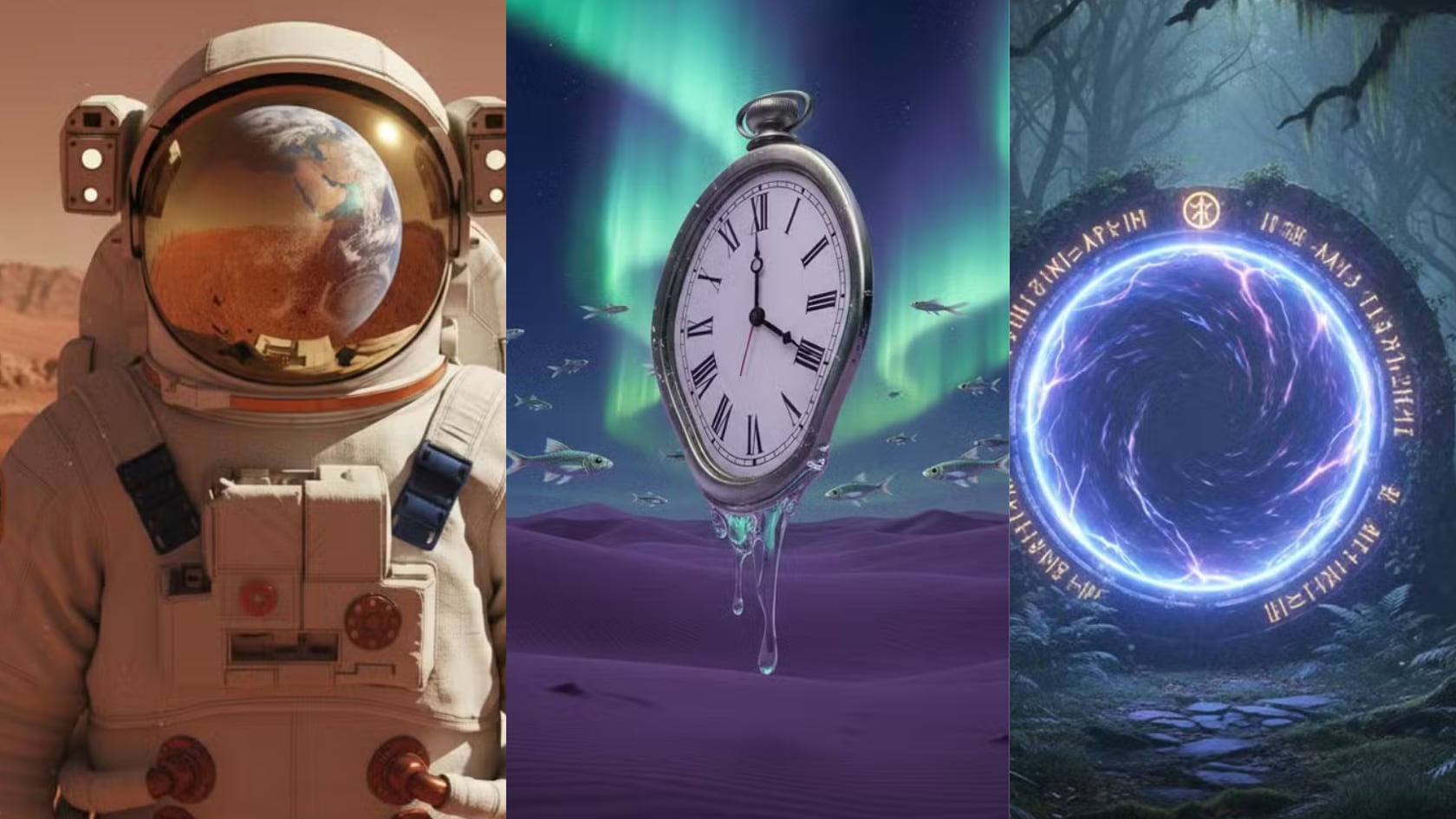 Cinco prompts para crear montajes con Gemini, desde paisajes artísticos hasta escenas de ciencia ficción y tendencias de redes sociales.