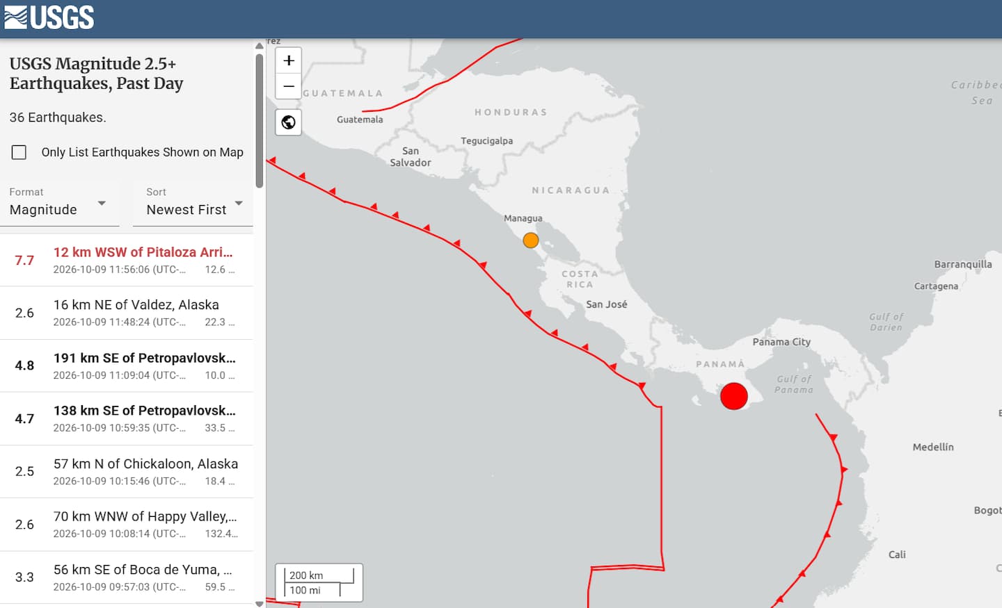 La USGS actualizó la magnitud a 7.7 con epicentro en Panamá.