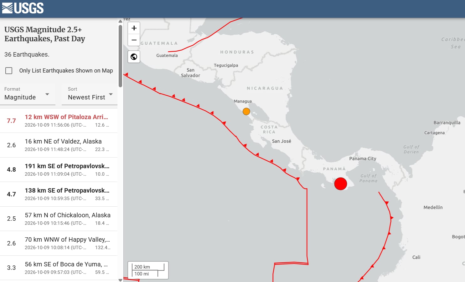 La USGS actualizó la magnitud a 7.7 con epicentro en Panamá.