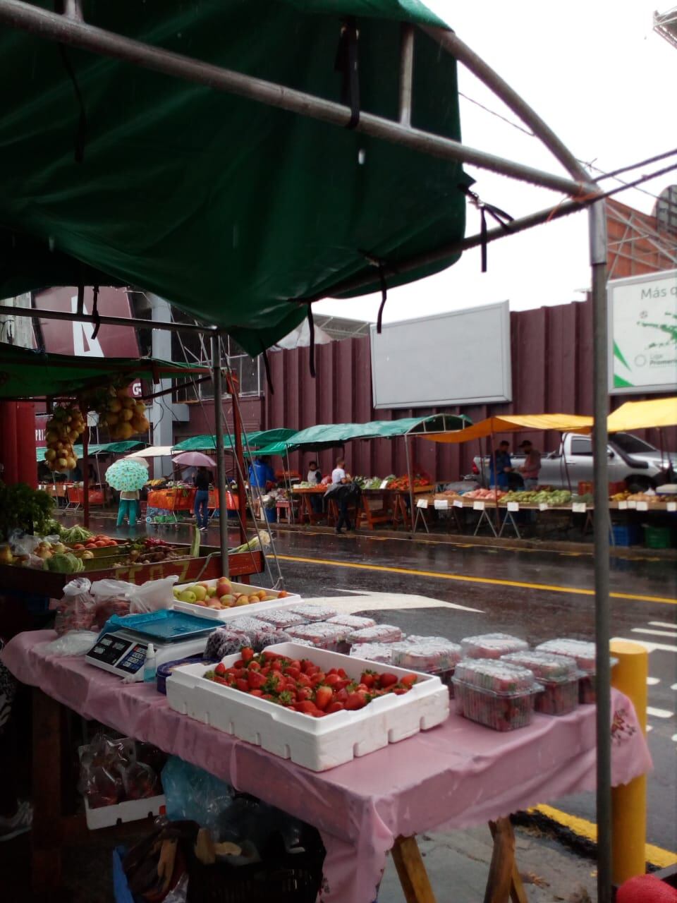 Poca gente fue a la feria del agricultor que se desarrolla junto al estadio Saprissa este sábado, debido a las precupitaciones. Foto: Nelson Zeledón.
