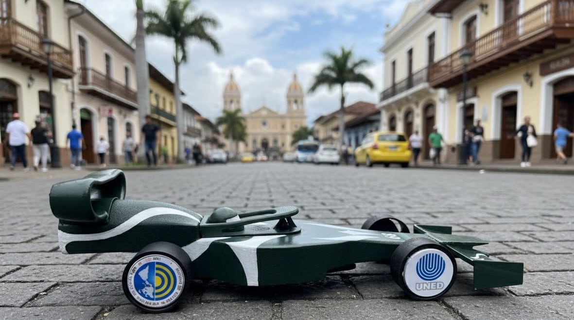 Desarrollado para introducir a los estudiantes a las disciplinas STEM de la forma más atractiva posible, la competencia pide a los equipos crear un coche de F1 en miniatura. Este es el modelo de Costa Rica. El torneo busca encaminar a los estudiantes hacia el éxito en STEM y les ofrece mucha diversión durante el proceso. Fotografía: