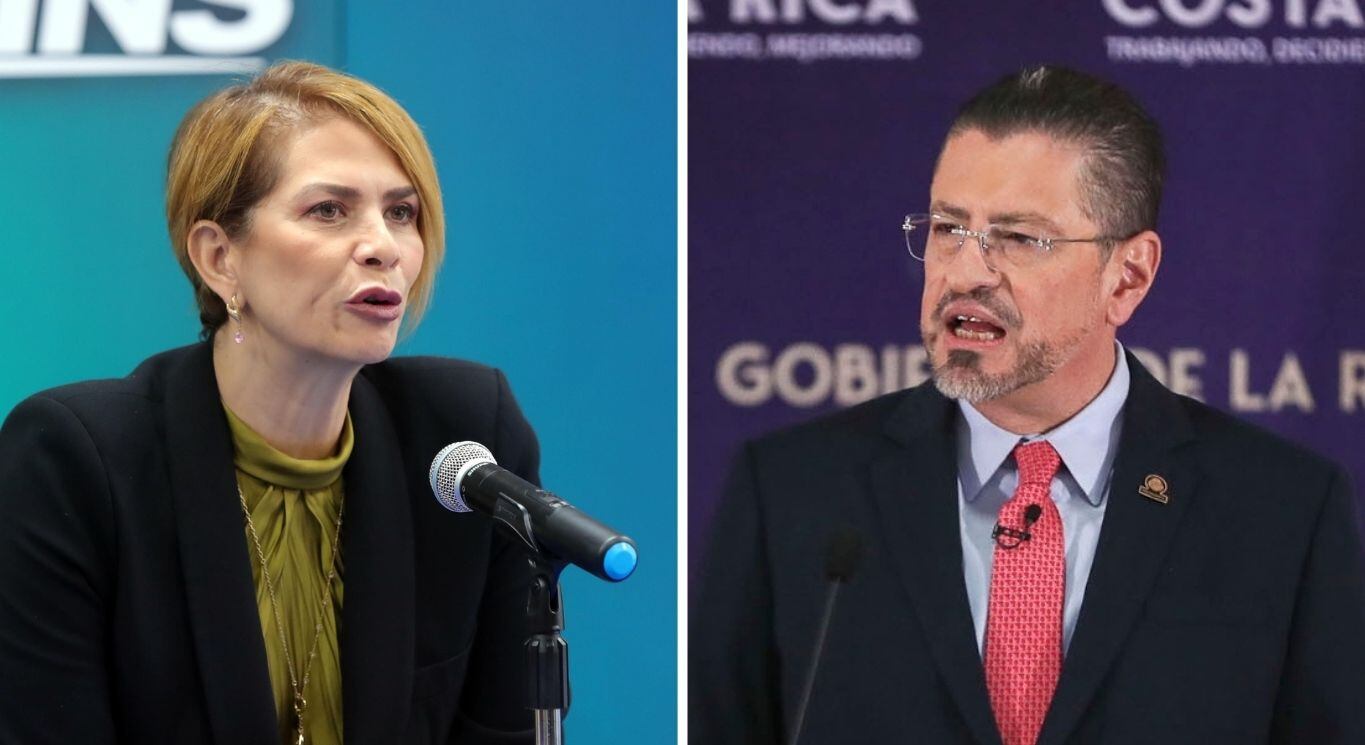 Mónica Araya, ex presidenta ejecutiva del INS, y Rodrigo Chaves, presidente de la República.