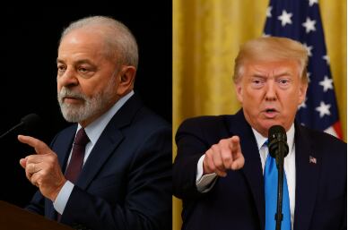 Montaje con Luiz Inácio Lula da Silva y Donald Trump en escenarios distintos, en contexto de anuncio de aranceles de EE. UU. contra Brasil por juicio a Jair Bolsonaro.