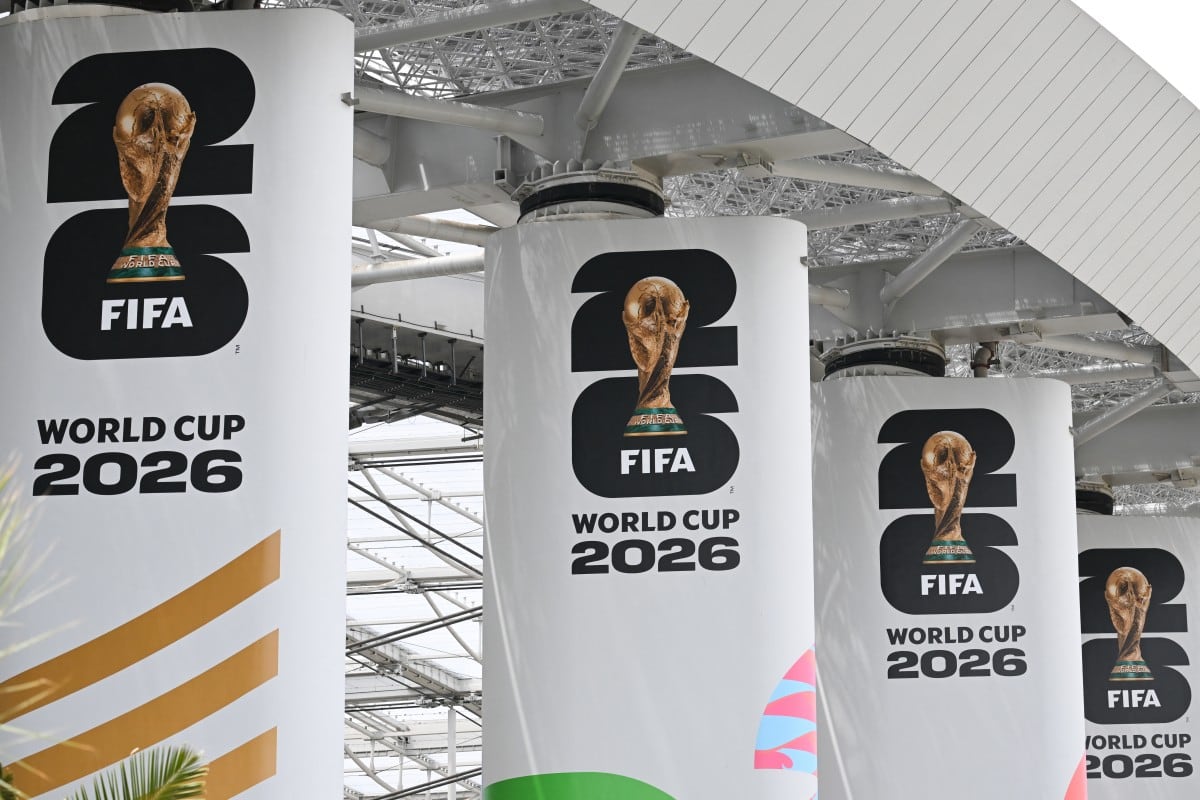 FIFA signage is seen at Los Angeles Stadium (temporarily renamed from SoFi Stadium) ahead of the 2026 FIFA World Cup in Los Angeles on June 7, 2026. (Photo by Patrick T. Fallon / AFP)