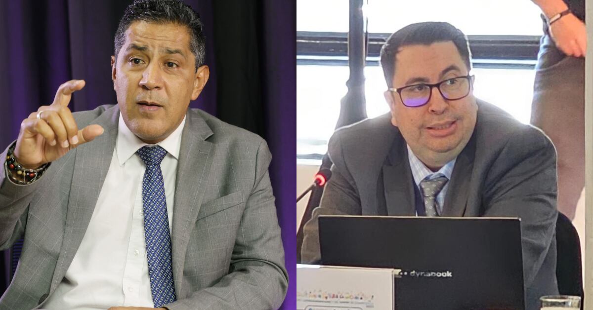 Dos hombres sentados en una fotocomposición de dos fotografías.