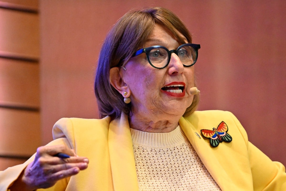 La candidata latinoamericana a la Secretaría General de la ONU, la costarricense Rebeca Grynspan, habla durante el Diálogo Regional sobre el Futuro Liderazgo de las Naciones Unidas, en Montevideo, el 3 de agosto de 2026.