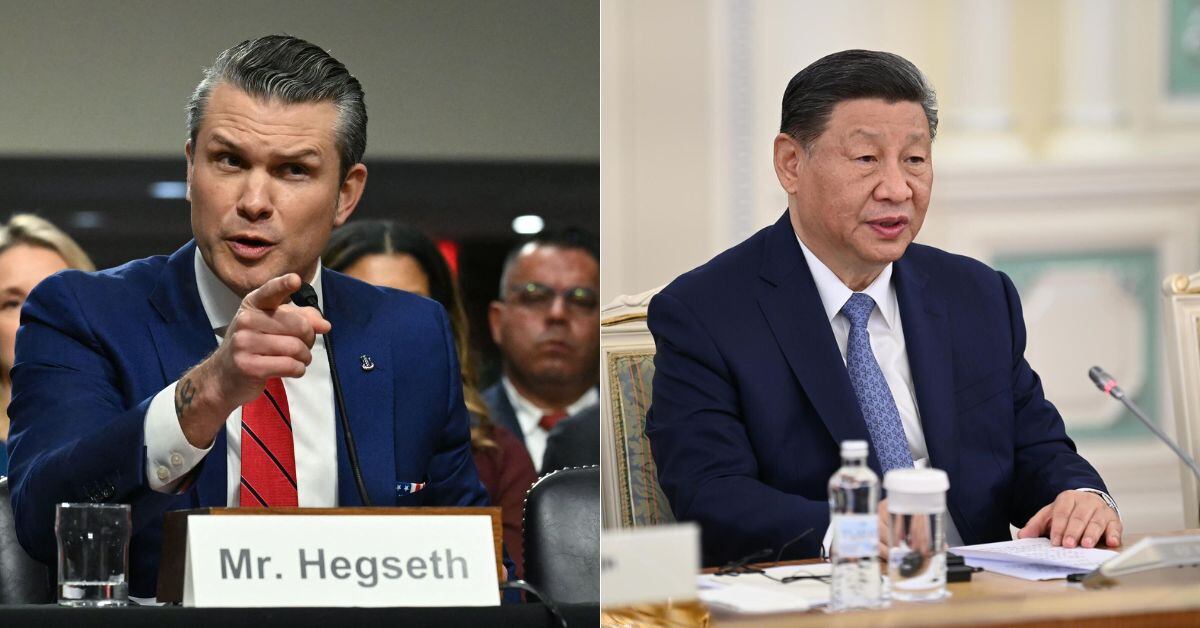 En la imagen, el secretario de Defensa estadounidense, Pete Hegseth, y el presidente chino Xi Jinping