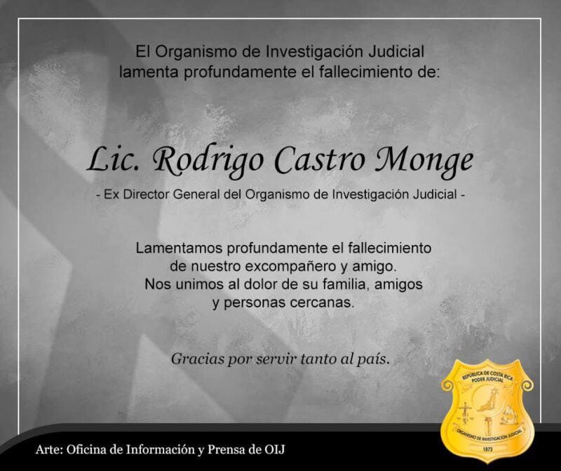 Organismo de Investigación Judicial lamenta fallecimiento de exfuncionario.