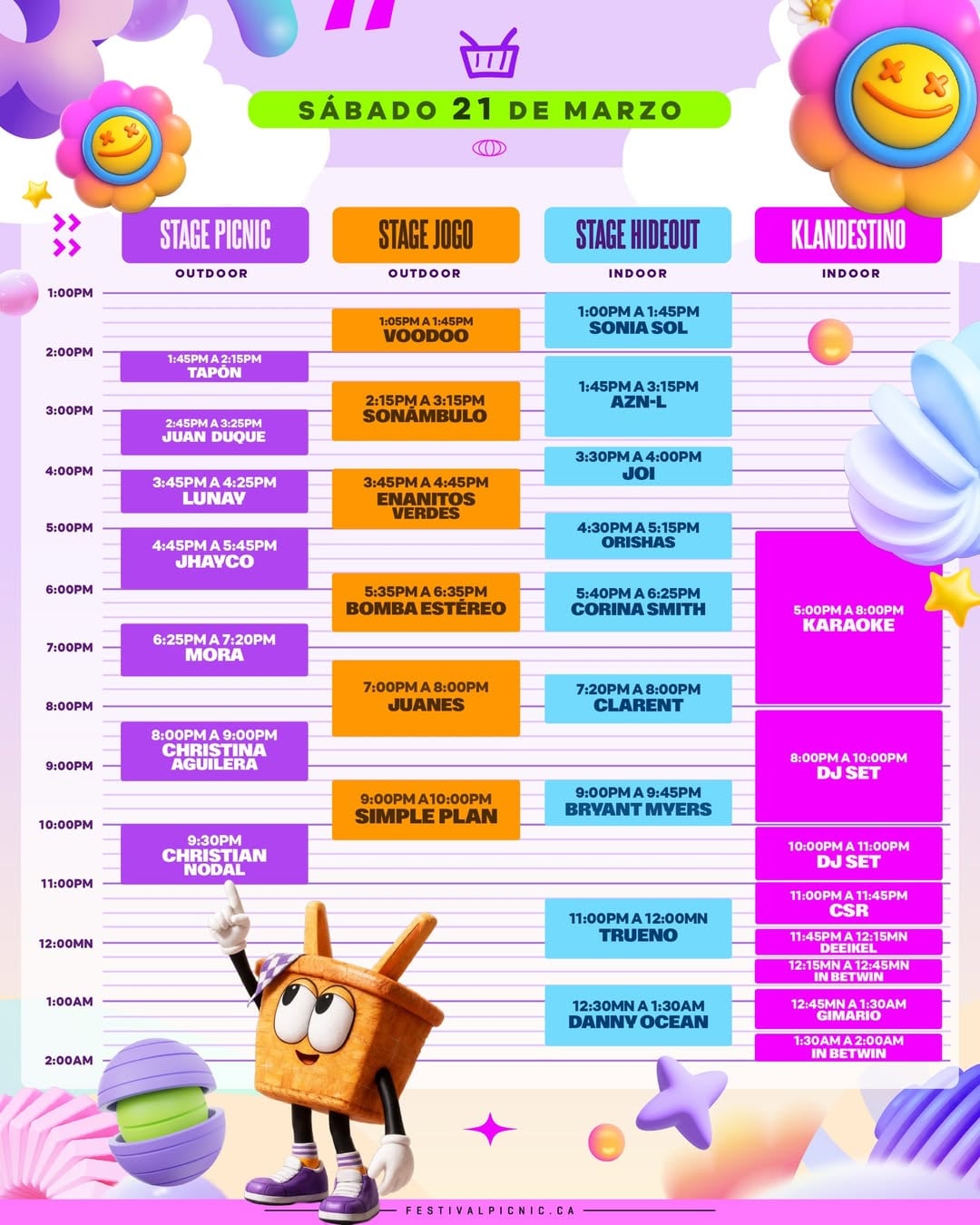 Horario de los cantantes en la segunda fecha del Festival Picnic.