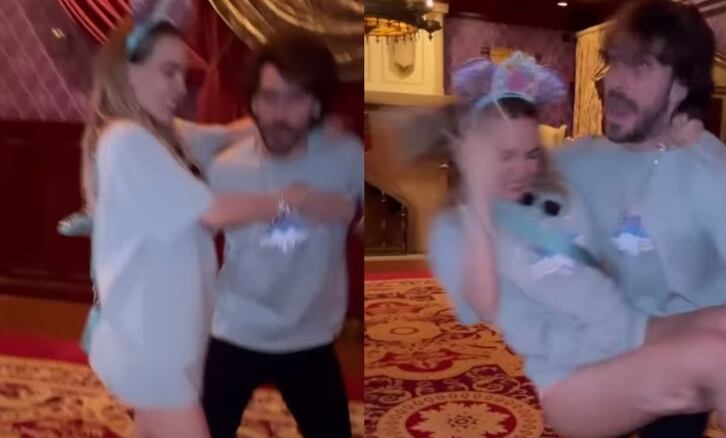 En el video que publicó Belinda se observa cómo su hermano la carga y le da vueltas pero estuvieron a punto de caerse. (captura)