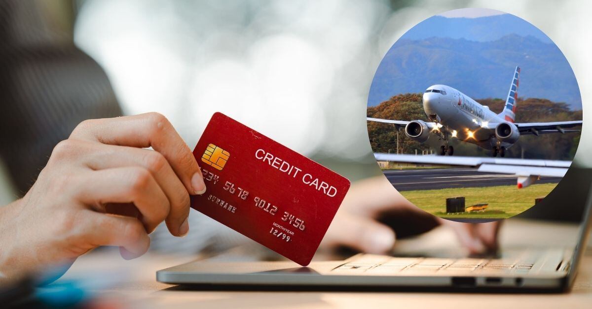 En la imagen una tarjeta de crédito y un avión despegando