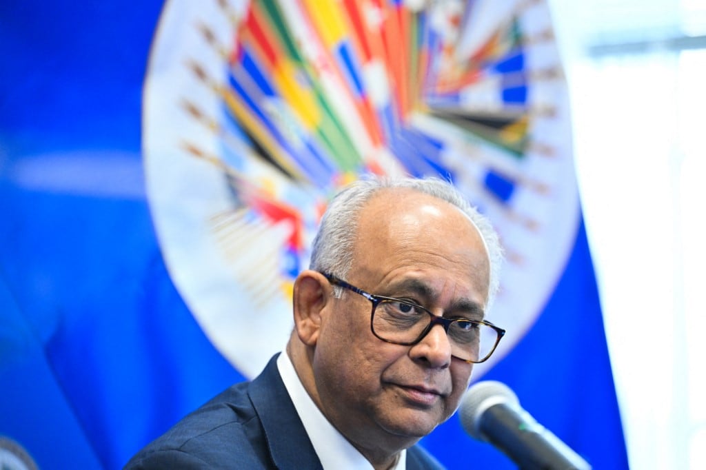 OAS Secretary General-elect Albert Ramdin speaks at a press conference after being elected Secretary General of the Organization of American States (OAS) at OAS headquarters in Washington, DC, on March 10, 2025. Ramdin, the new Secretary General, will serve from 2025 to 2030. (Photo by ROBERTO SCHMIDT / AFP)