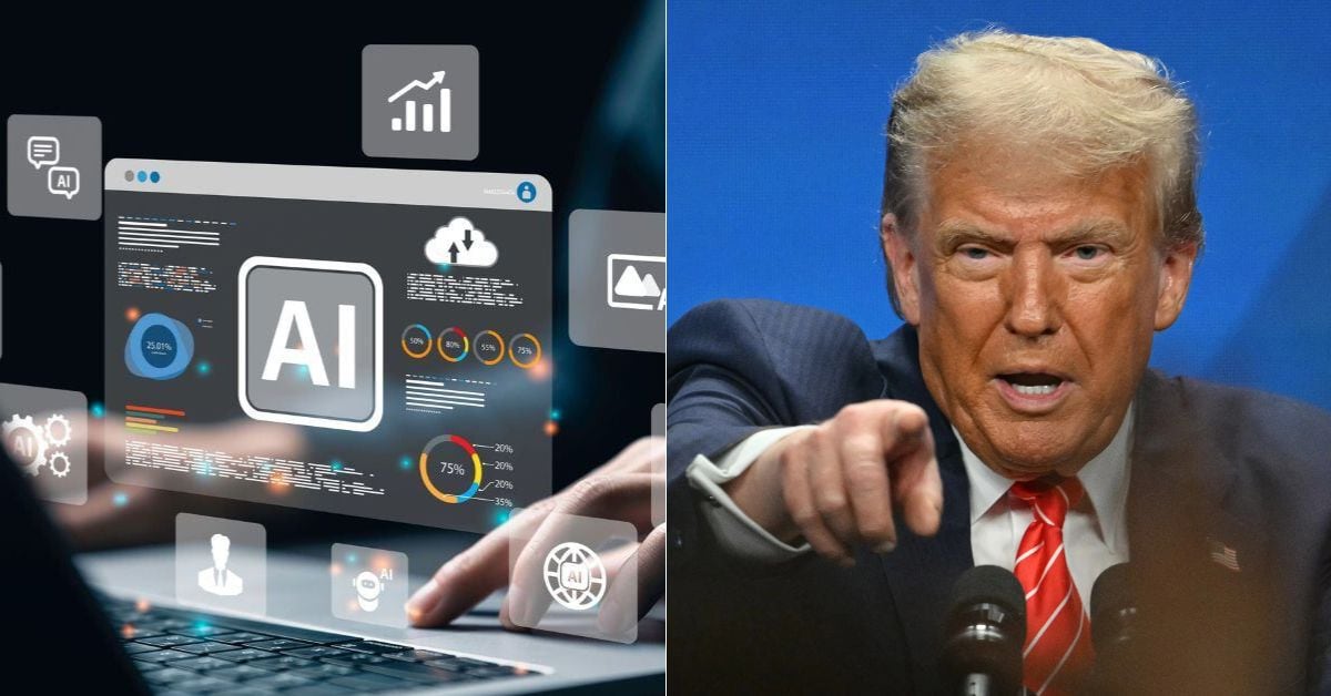 En la imagen una foto ilustrativa de la IA y una del presidente de EEUU Donald Trump