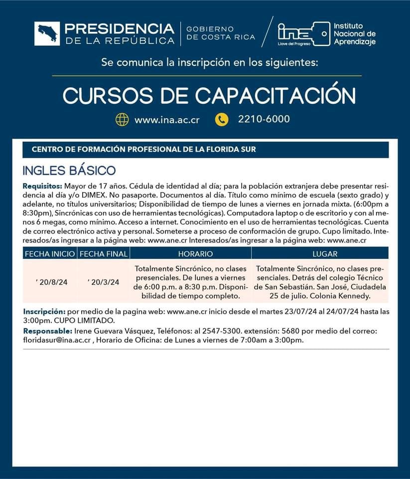 inglés curso de INA